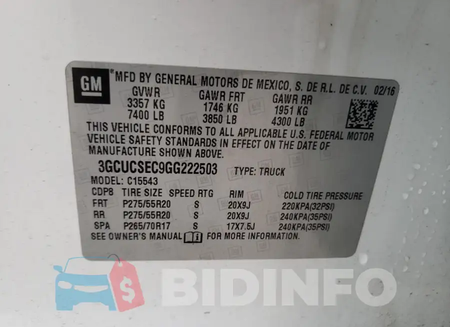 3GCUCSEC9GG222503 Photo# 12
