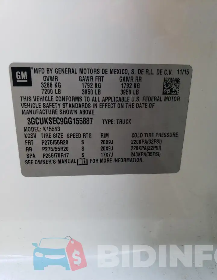 3GCUKSEC9GG155887 Photo# 12