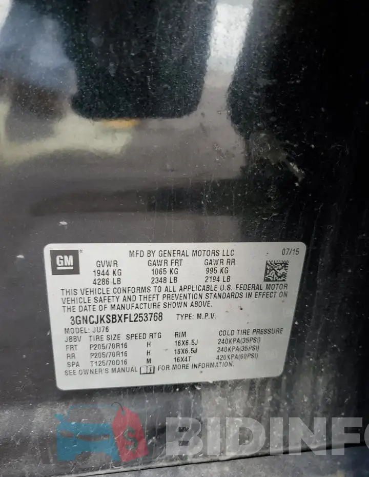 3GNCJKSBXFL253768 Photo# 12