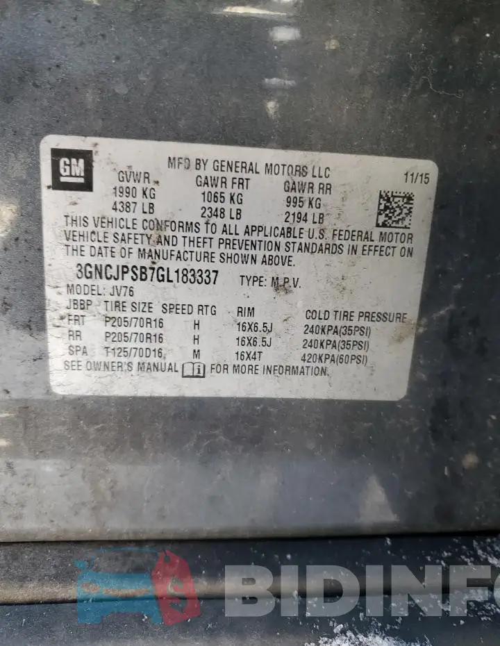 3GNCJPSB7GL183337 Photo# 12
