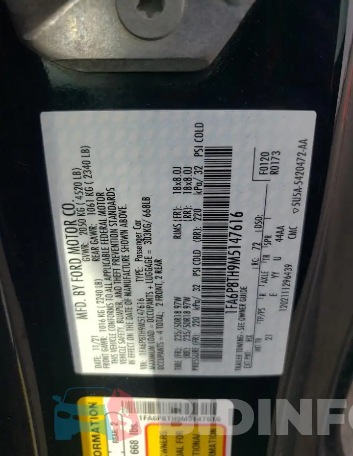 1FA6P8TH9M5147616 Photo# 12
