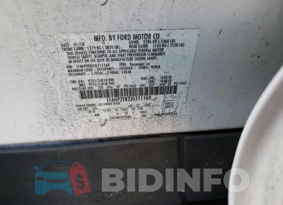 1FAHP2E82JG111169 Photo# 12