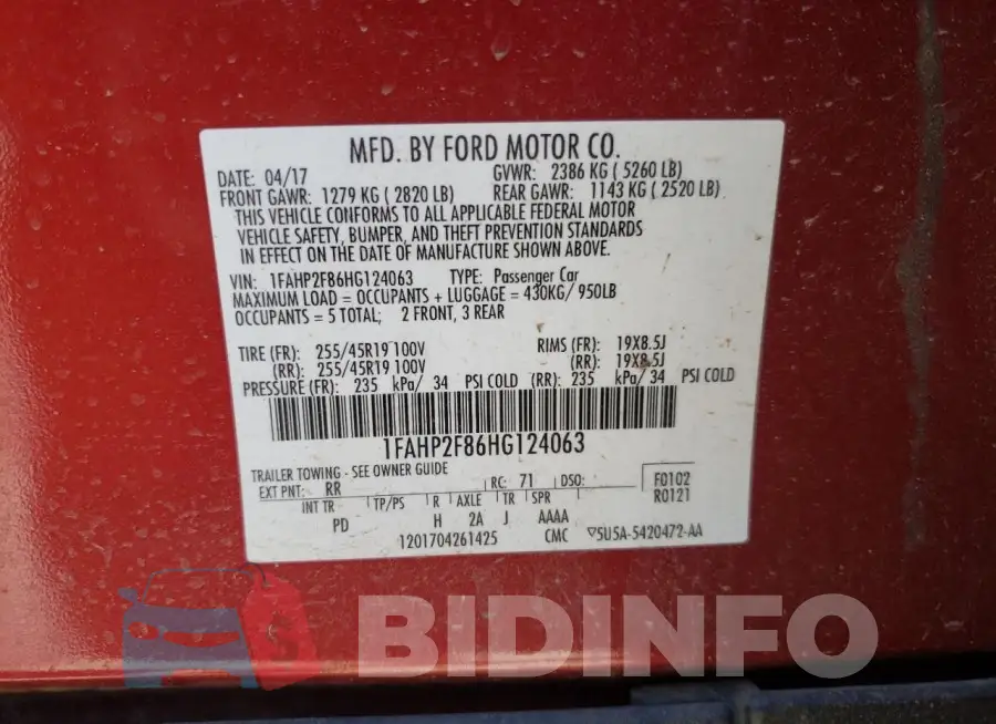1FAHP2F86HG124063 Photo# 12