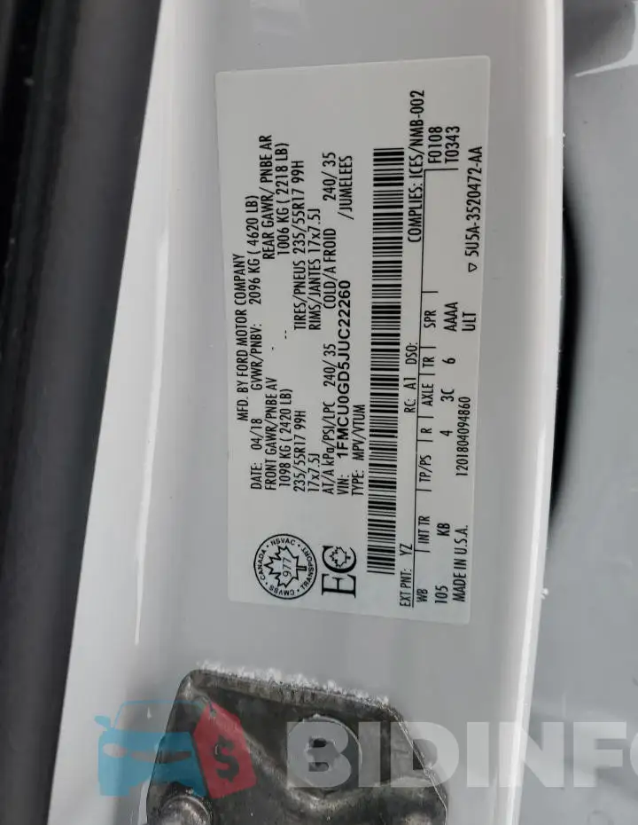 1FMCU0GD5JUC22260 Photo# 12