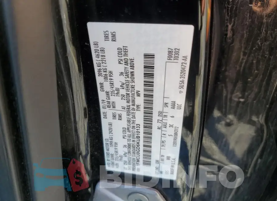 1FMCU0GD6KUB10133 Photo# 13