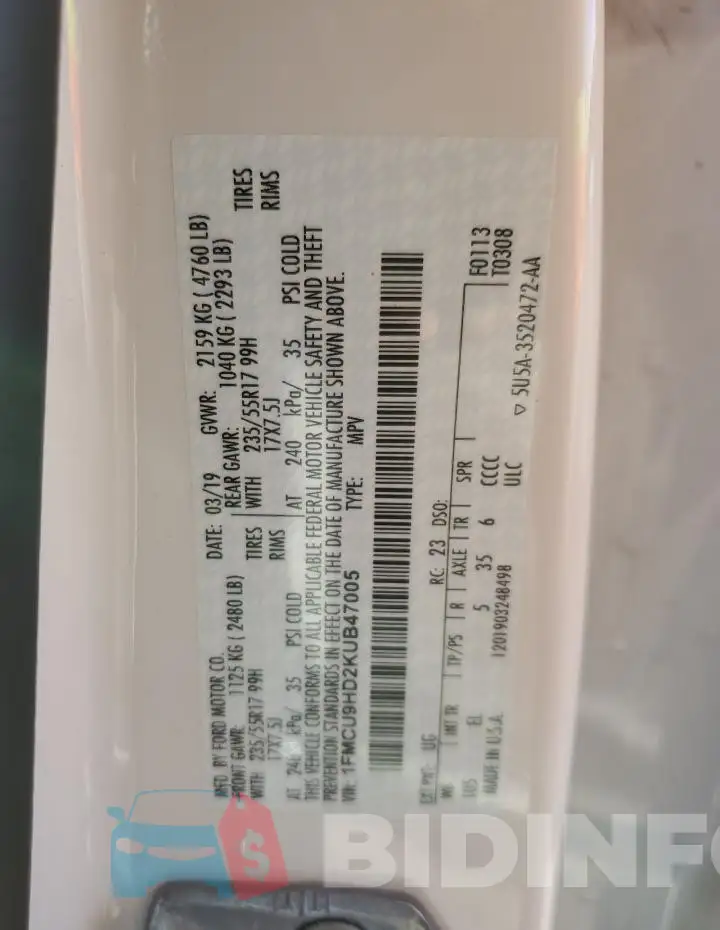 1FMCU9HD2KUB47005 Photo# 12