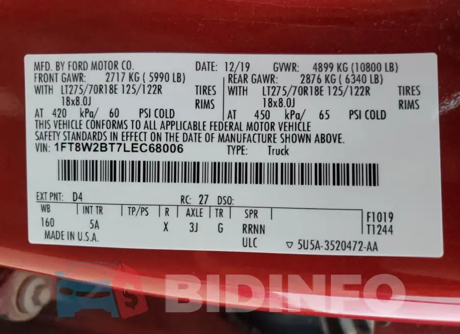 1FT8W2BT7LEC68006 Photo# 12