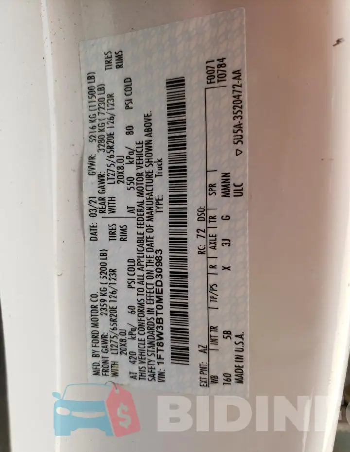 1FT8W3BT0MED30983 Photo# 12