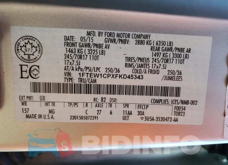1FTEW1CPXFKD45343 Photo# 12