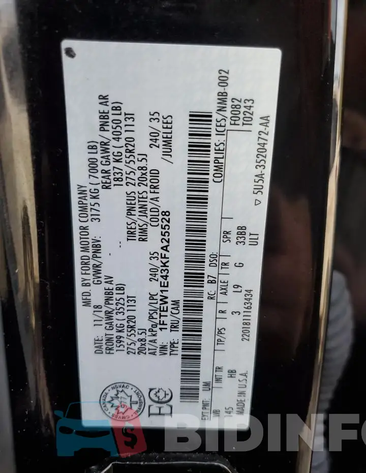 1FTEW1E43KFA25528 Photo# 12