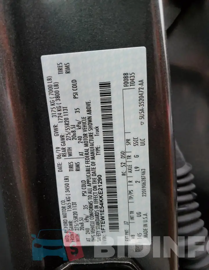1FTEW1E54KKE21290 Photo# 13
