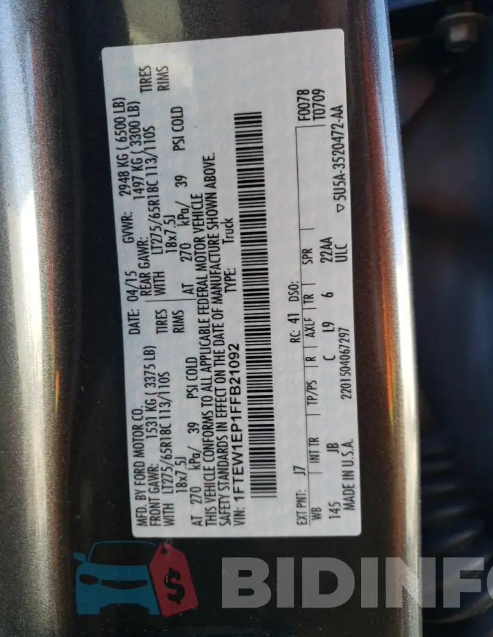 1FTEW1EP1FFB21092 Photo# 12