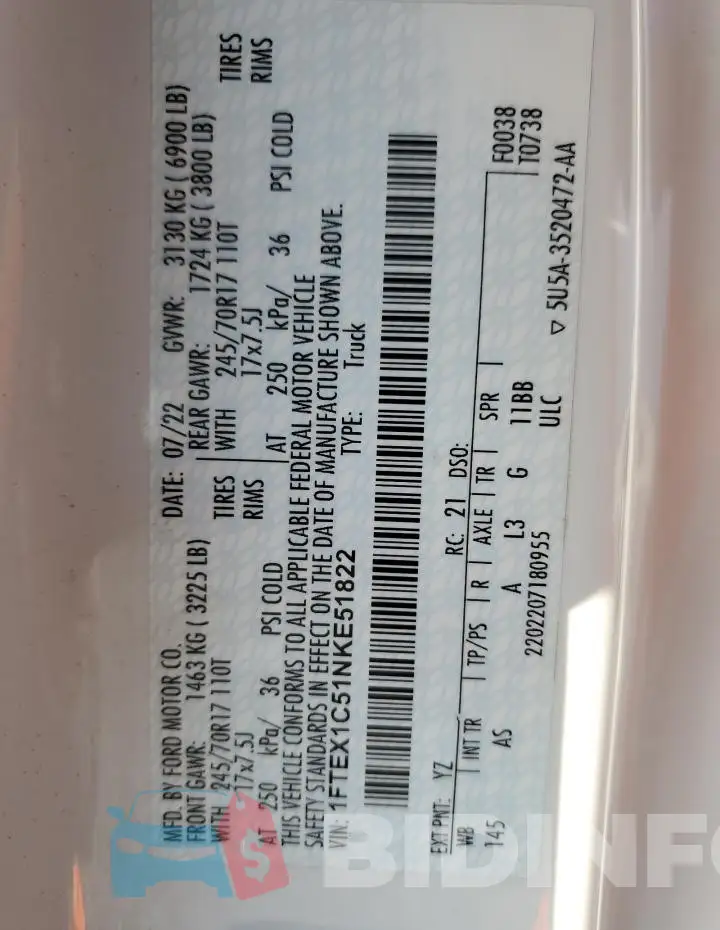 1FTEX1C51NKE51822 Photo# 12