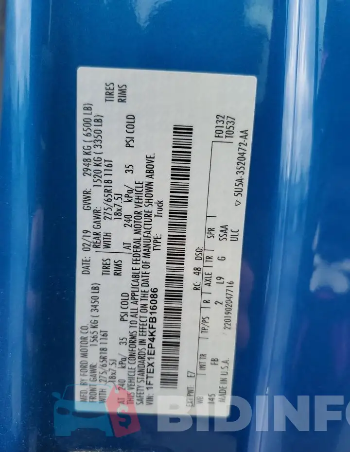1FTEX1EP4KFB16086 Photo# 12
