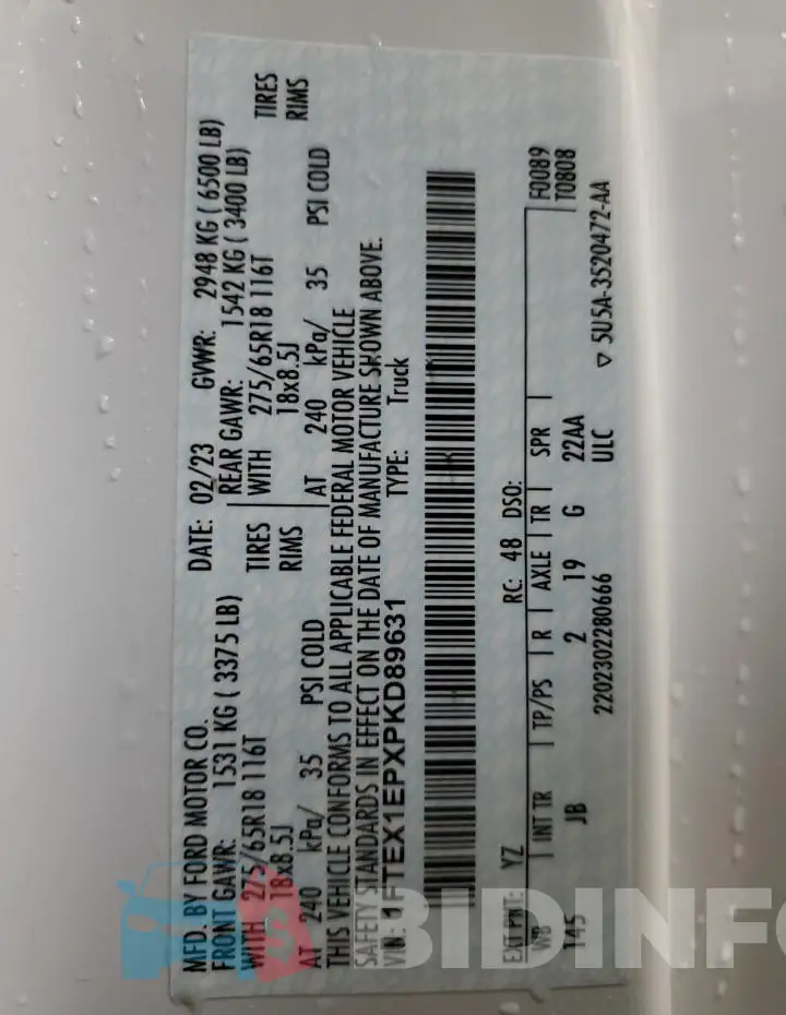1FTEX1EPXPKD89631 Photo# 13