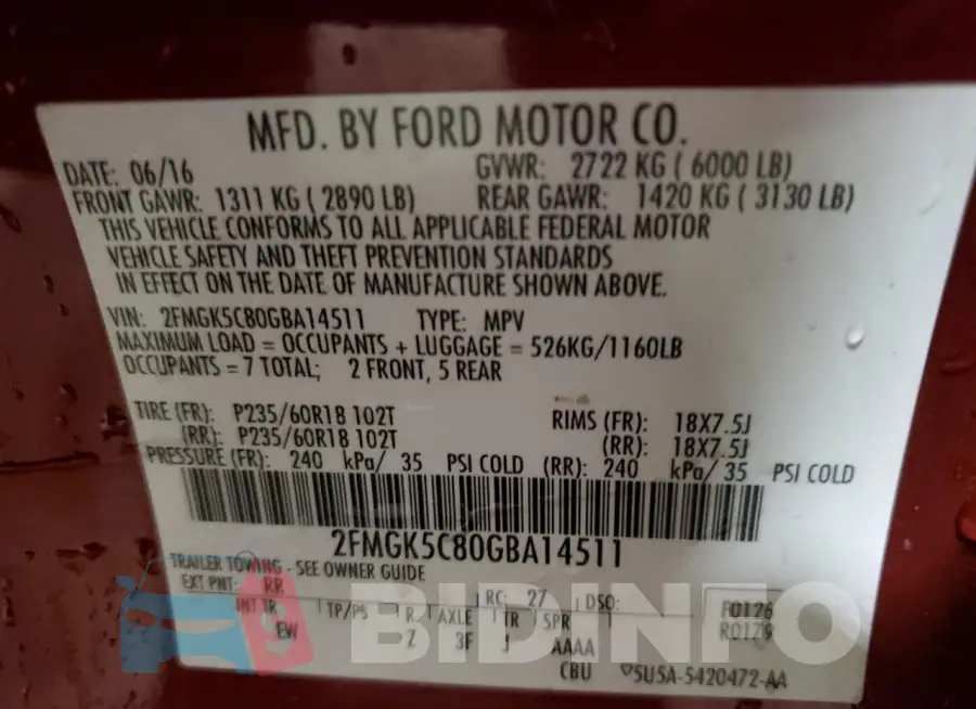 2FMGK5C80GBA14511 Photo# 14