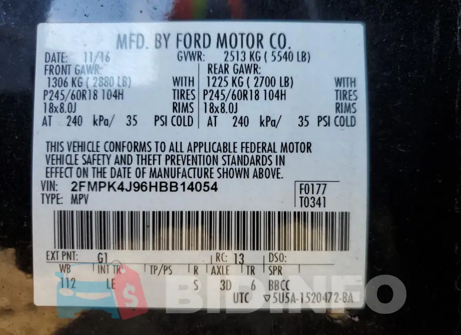 2FMPK4J96HBB14054 Photo# 13
