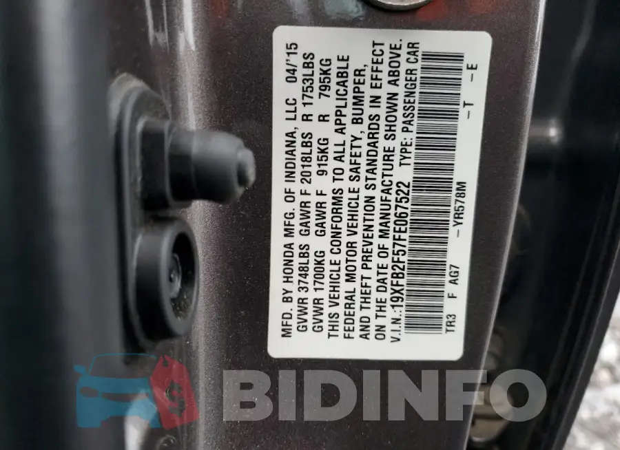 19XFB2F57FE067522 Photo# 12