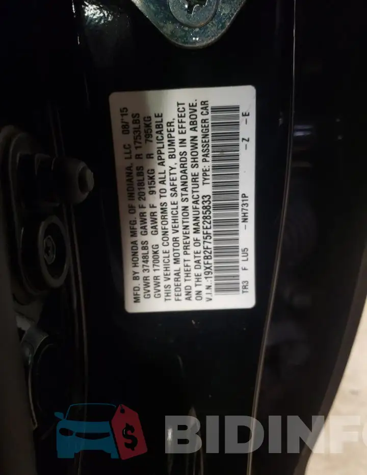 19XFB2F75FE285833 Photo# 12