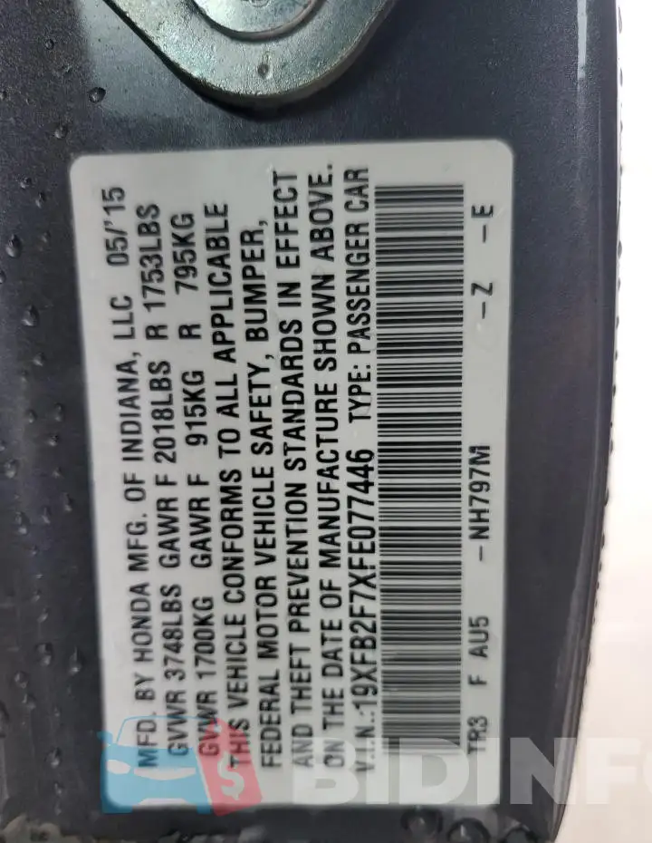 19XFB2F7XFE077446 Photo# 12