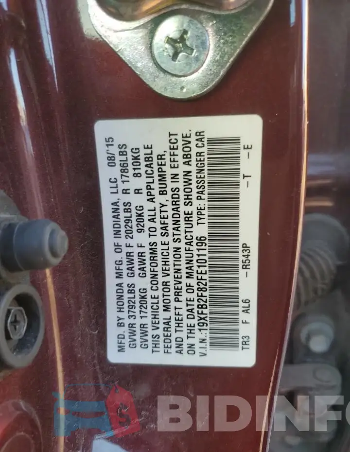 19XFB2F82FE101196 Photo# 12