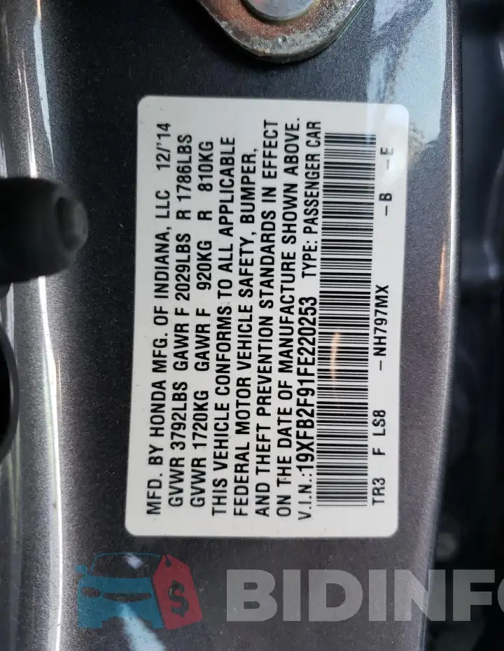 19XFB2F91FE220253 Photo# 12