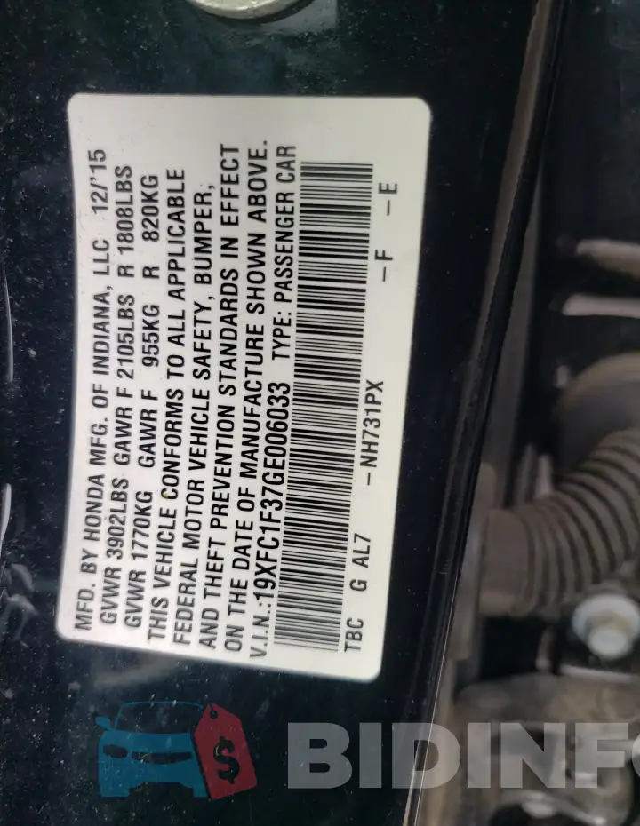 19XFC1F37GE006033 Photo# 12