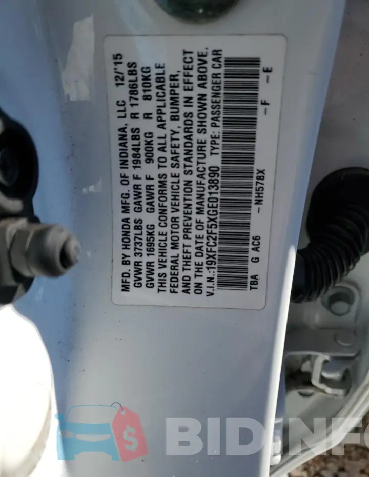 19XFC2F5XGE013890 Photo# 12