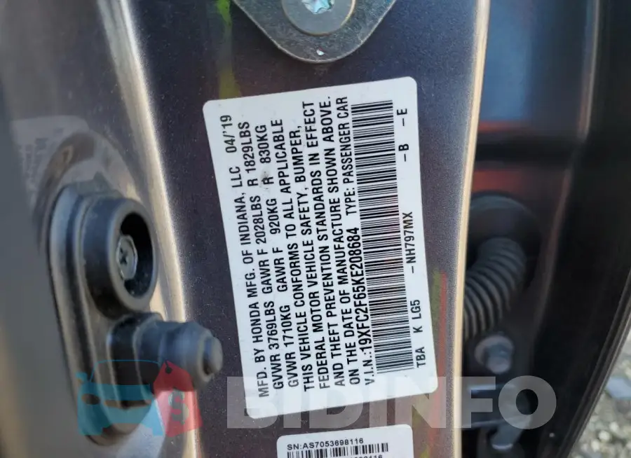 19XFC2F65KE208684 Photo# 12