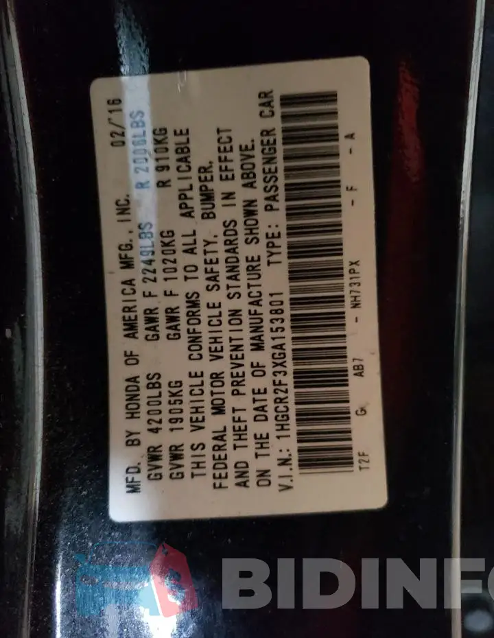 1HGCR2F3XGA153801 Photo# 12