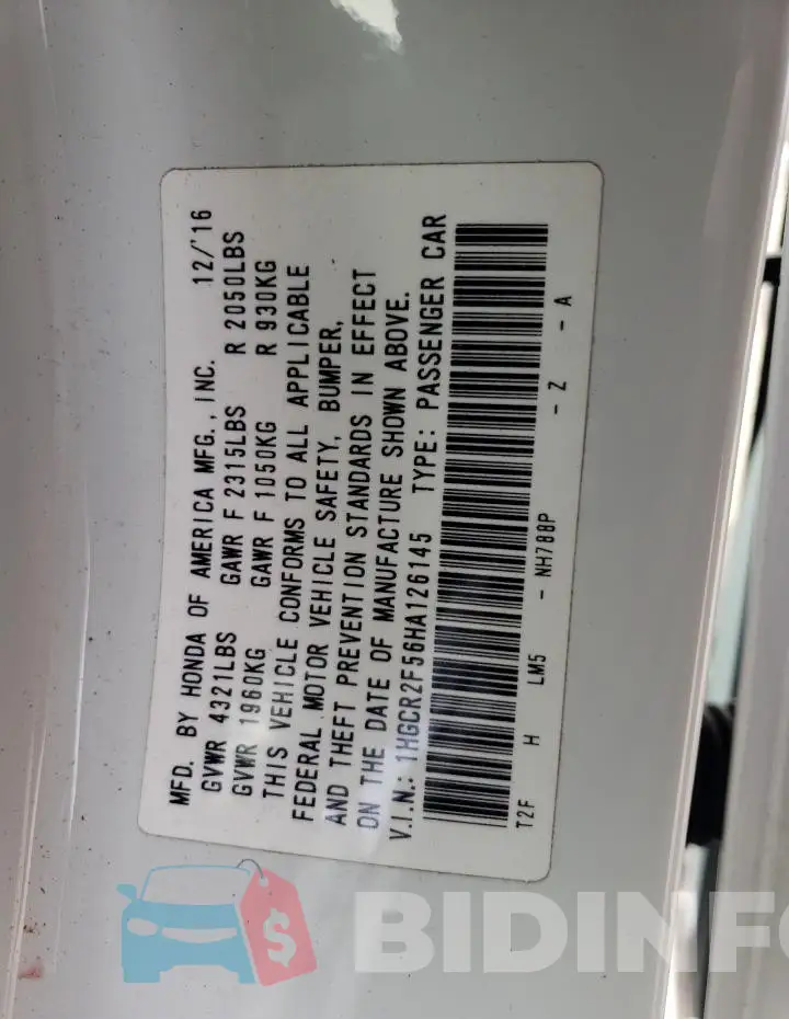 1HGCR2F56HA126145 Photo# 12