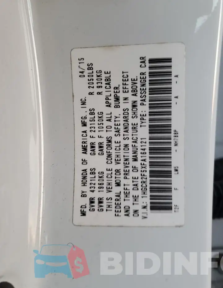 1HGCR2F5XFA164121 Photo# 12