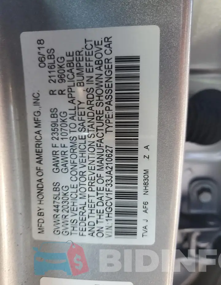 1HGCV1F33JA210627 Photo# 13