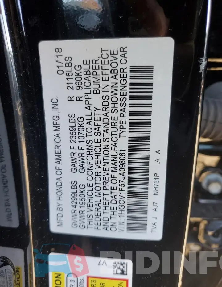 1HGCV1F57JA098061 Photo# 12