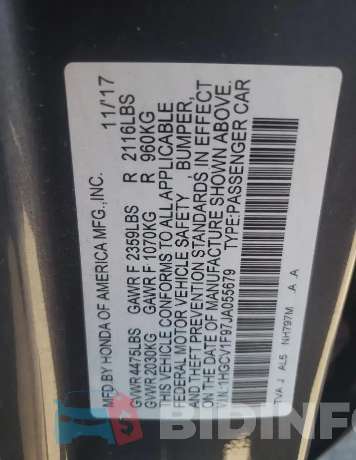 1HGCV1F97JA055679 Photo# 12