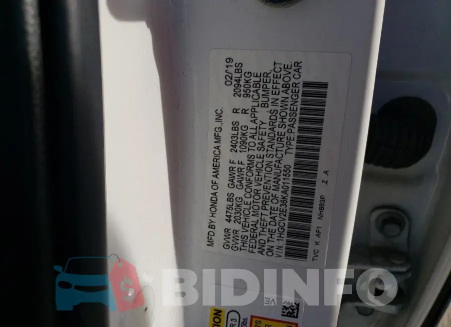 1HGCV2E36KA011550 Photo# 12