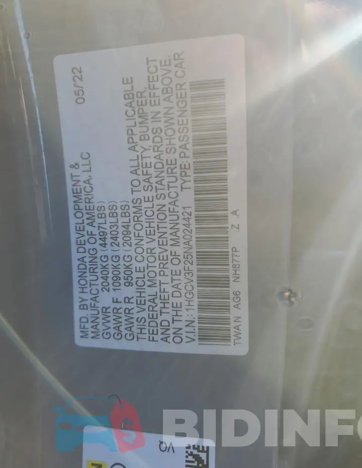 1HGCV3F25NA024421 Photo# 12