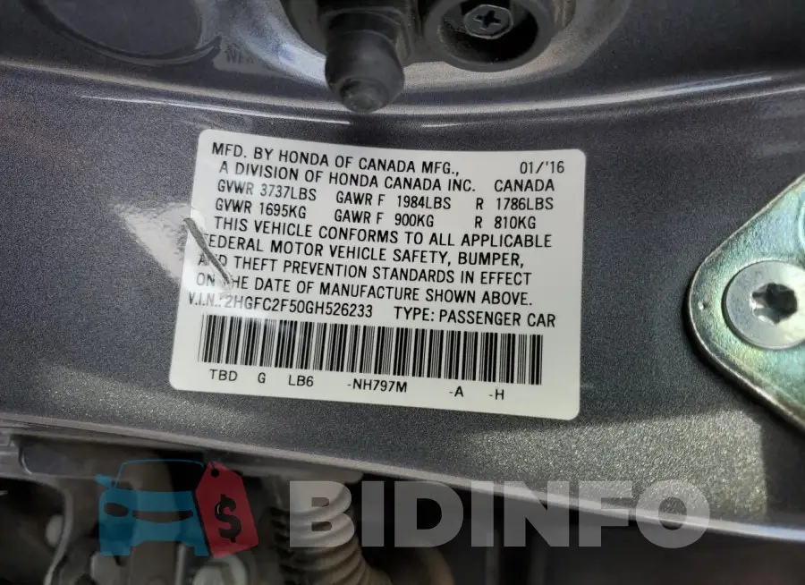 2HGFC2F50GH526233 Photo# 12