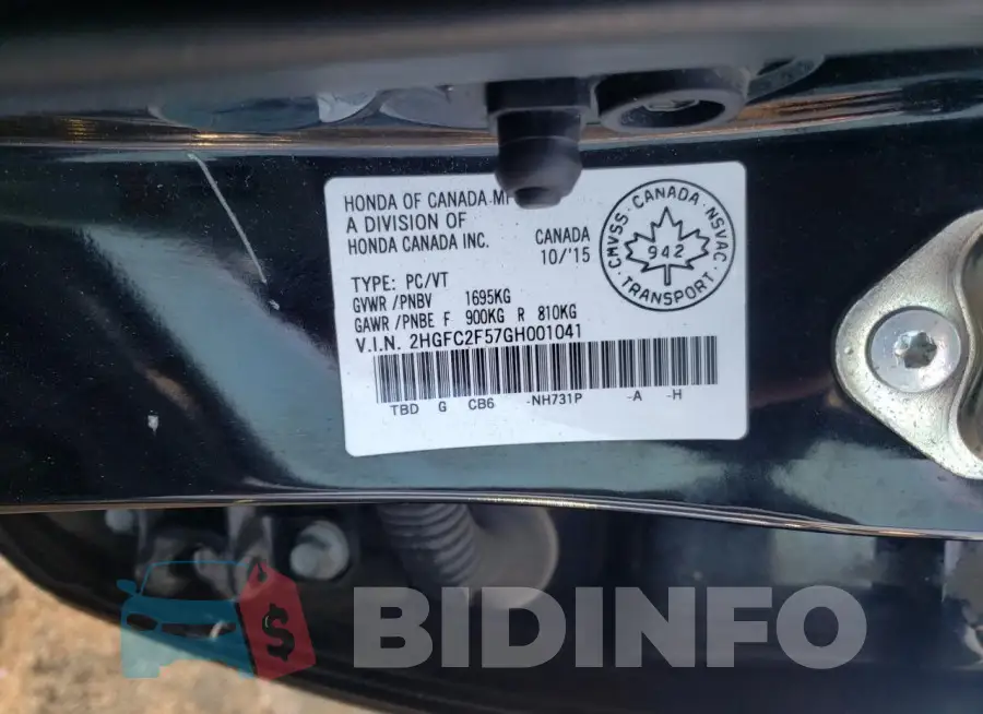 2HGFC2F57GH001041 Photo# 13