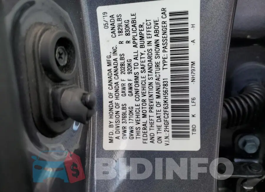 2HGFC2F63KH567831 Photo# 12