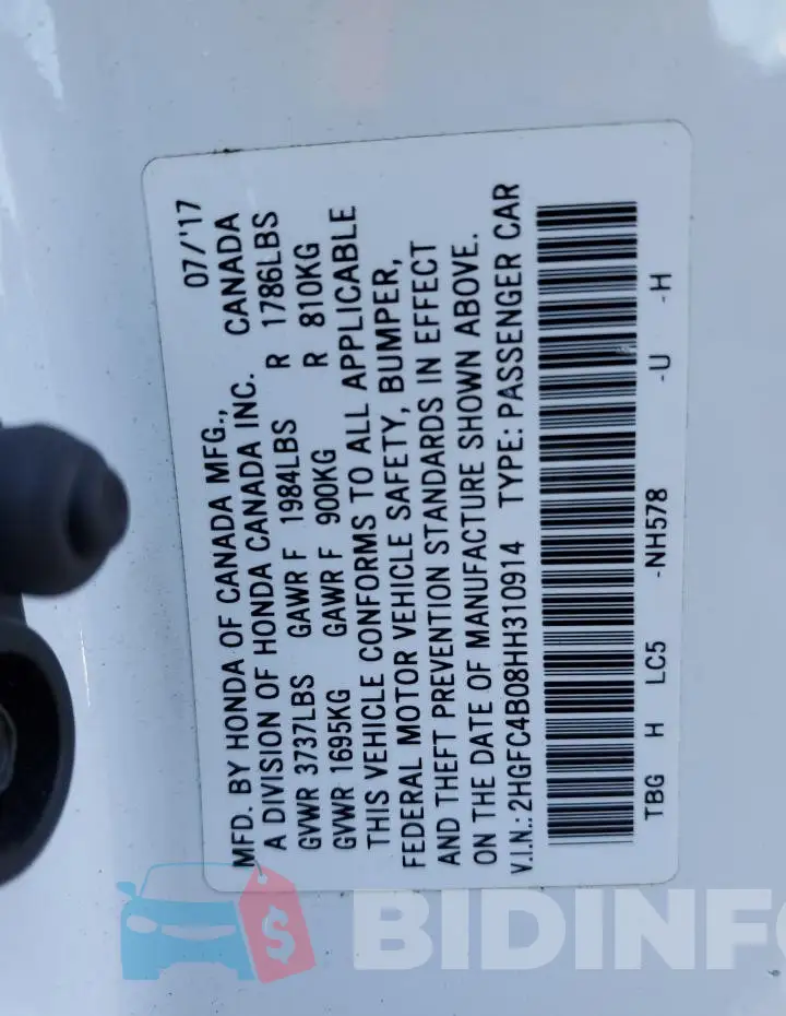 2HGFC4B08HH310914 Photo# 12