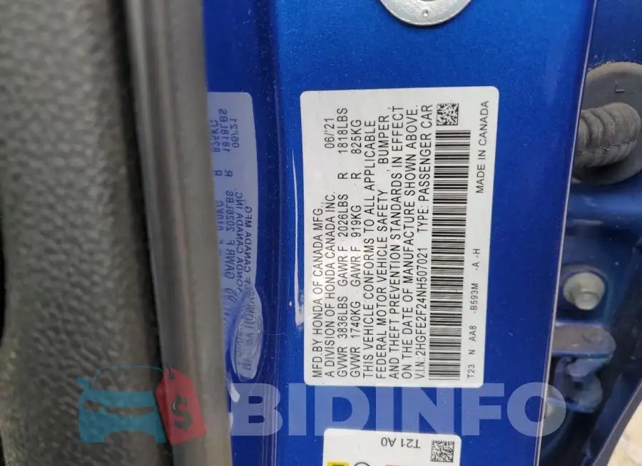 2HGFE2F24NH507021 Photo# 12