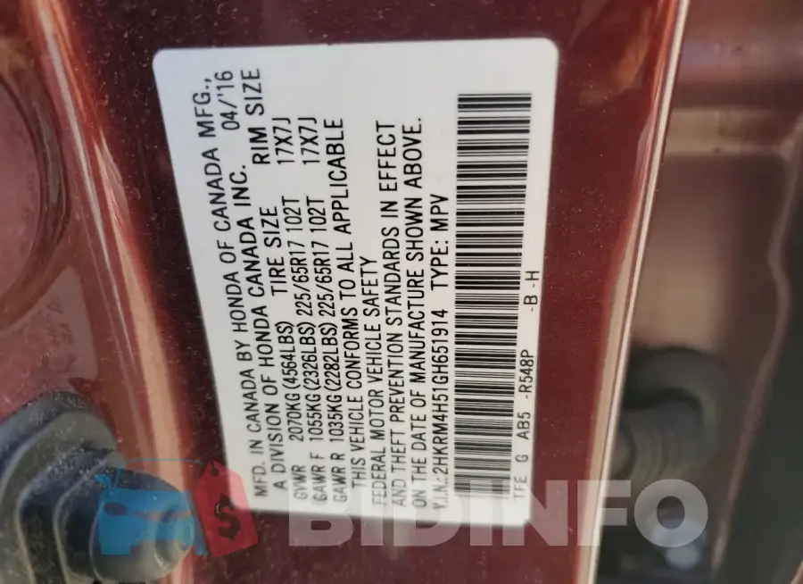 2HKRM4H51GH651914 Photo# 12
