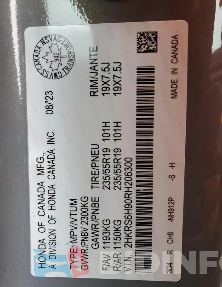 2HKRS6H90RH206300 Photo# 14