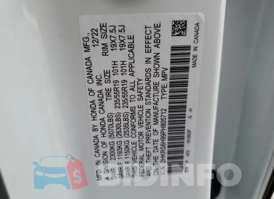 2HKRS6H99PH805712 Photo# 12