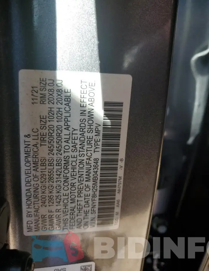 5FNYF8H25MB043648 Photo# 13