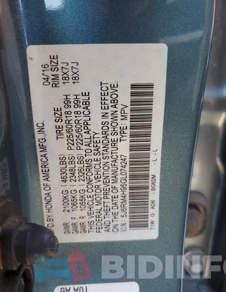 5J6RM4H95GL074247 Photo# 12