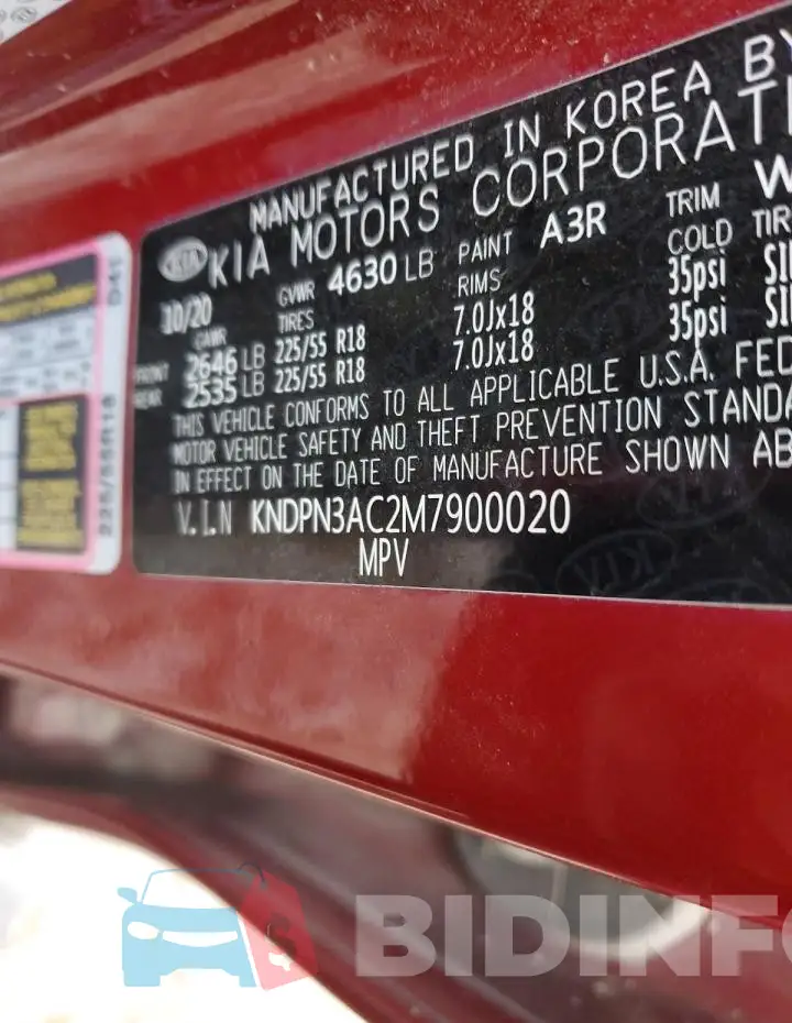 KNDPN3AC2M7900020 Photo# 13