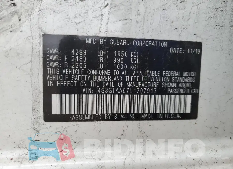 4S3GTAA67L1707917 Photo# 12