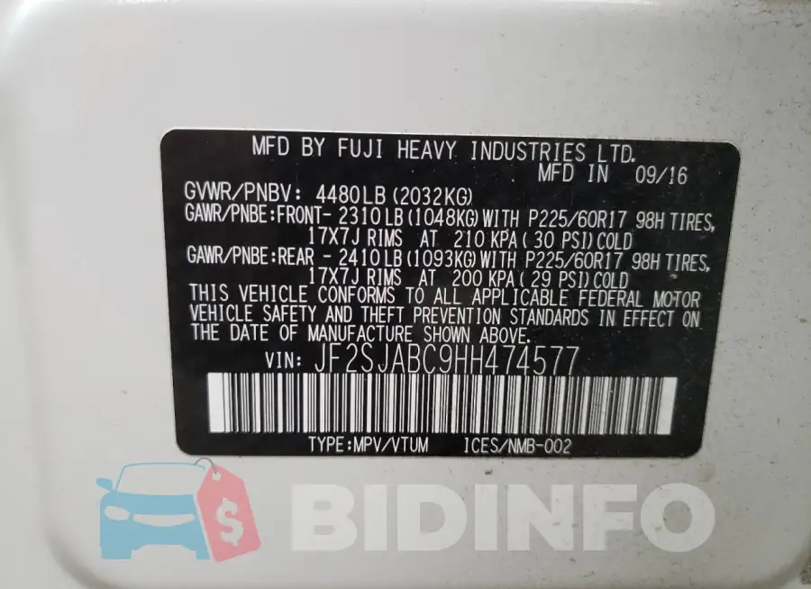 JF2SJABC9HH474577 Photo# 12